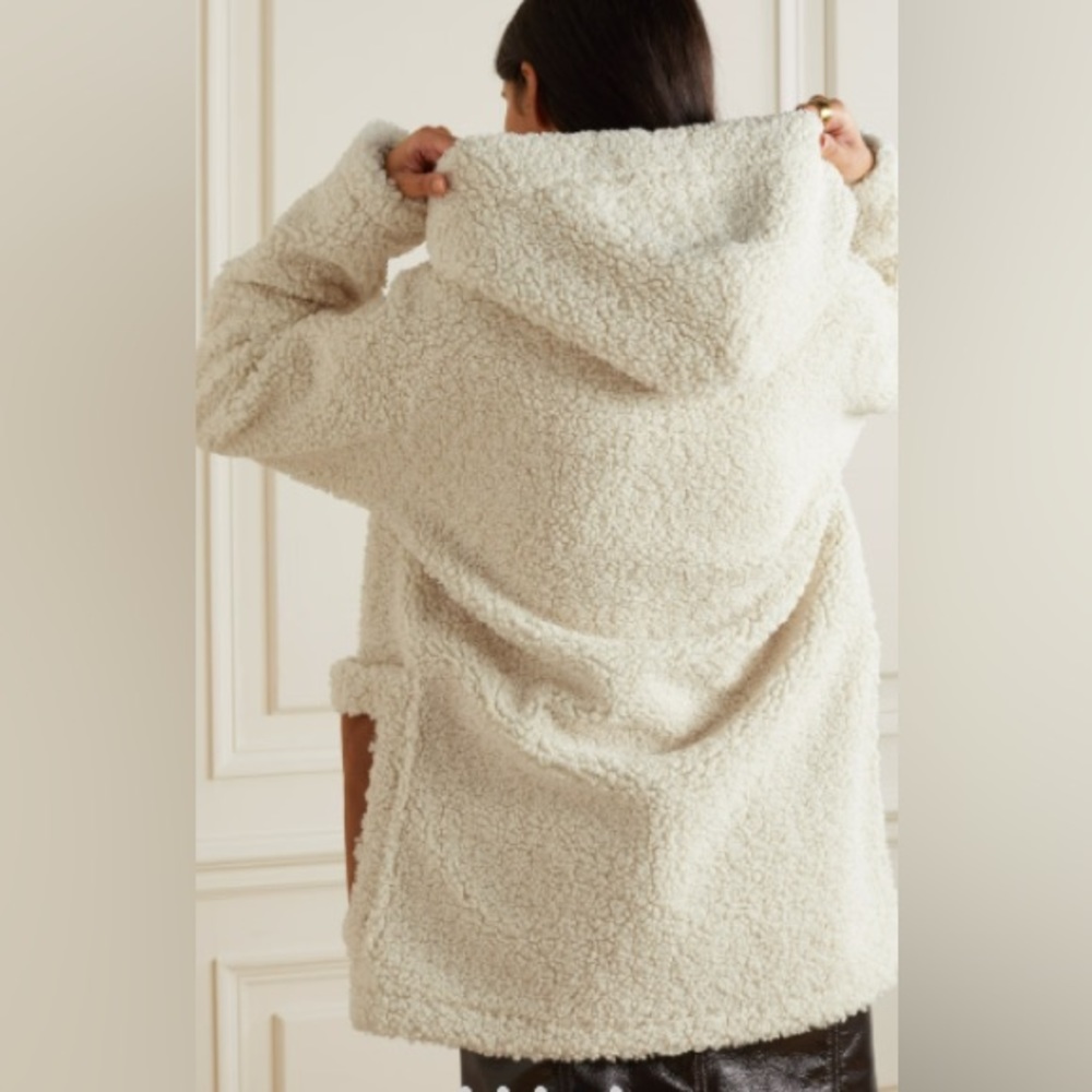 STAND STUDIO Khalessi hooded faux suede-trimmed faux shearling coat, off-white - Picture 4 of 4